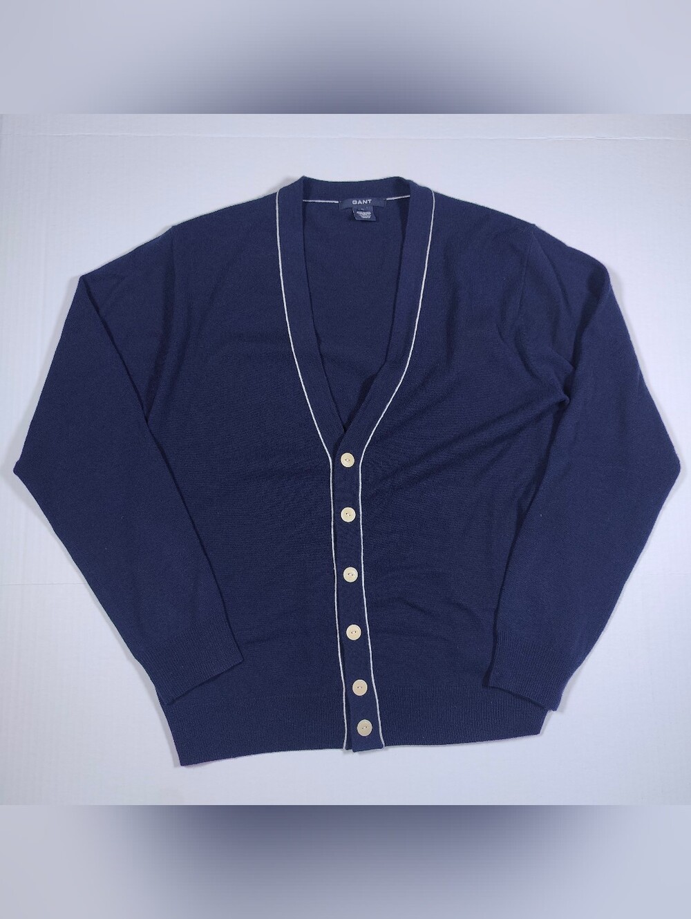 Gant Women Navy Blue 100% Lambswool Long Sleeve Cardigan Size L